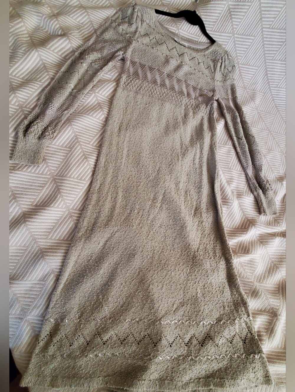 Vintage Just Mort 1970's Crochet Long Sleeve Dress In Sandy Tan. Vtg Medium. EVC
